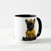 Niedlicher französischer Bulldog mit Regenmantel Tasse (VorderseiteRechts)