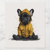 Niedlicher französischer Bulldog mit Regenmantel Weinetikett (Einzelnes Label)
