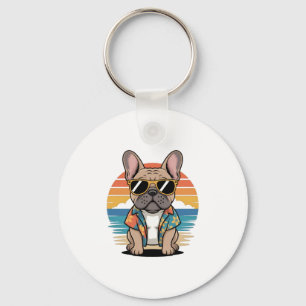 Niedlicher französischer Bulldog mit Sonnenbrille Schlüsselanhänger
