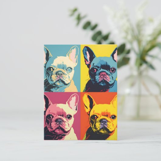 Niedlicher französischer Bulldog Moderner Pop Art Postkarte (Stehend Vorderseite)