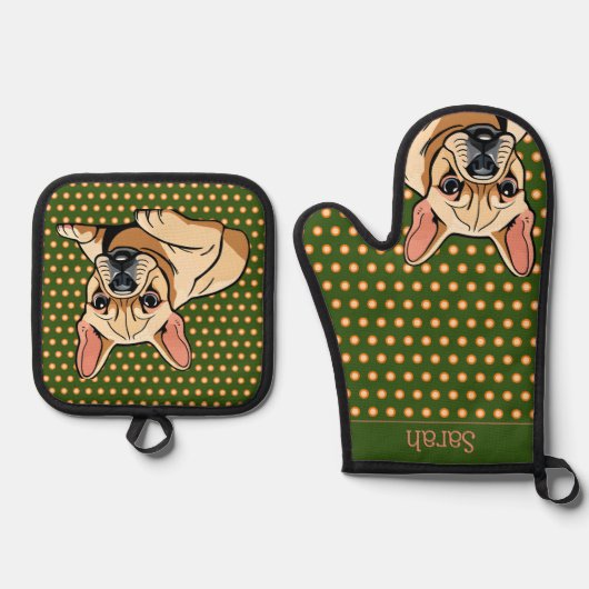 Niedlicher französischer Bulldog Ofenhandschuh & Topflappen-Set (Vorderseite)