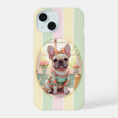 Niedlicher französischer Bulldog Pastell Lines Cot iPhone 15 Hülle (Rückseite)