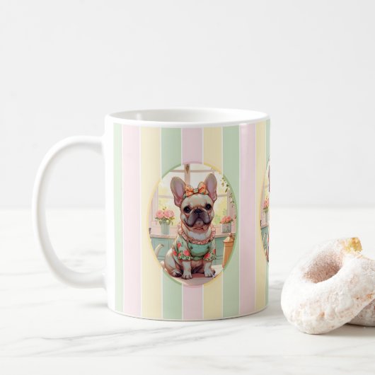 Niedlicher französischer Bulldog Pastell Lines Cot Kaffeetasse (Mit Donut)