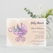 Niedlicher französischer Bulldog Pup Pink Stroller Einladung (Stehend Vorderseite)