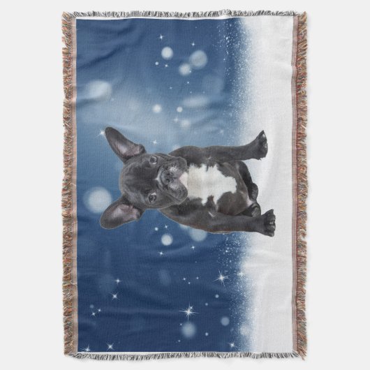 Niedlicher französischer Bulldog Puppy Snow Stars Decke (Vorderseite Vertikal)