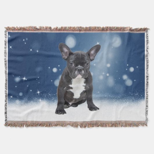 Niedlicher französischer Bulldog Puppy Snow Stars Decke (Vorderseite)