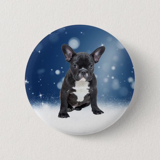 Niedlicher französischer Bulldog Snow Stars Button (Vorderseite)