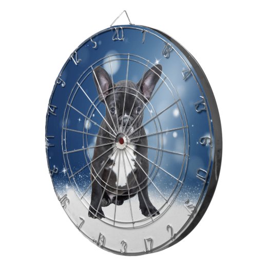 Niedlicher französischer Bulldog Snow Stars Dartscheibe (Vorderseite rechts)