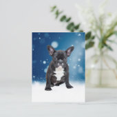 Niedlicher französischer Bulldog Snow Stars Feiertagspostkarte (Stehend Vorderseite)