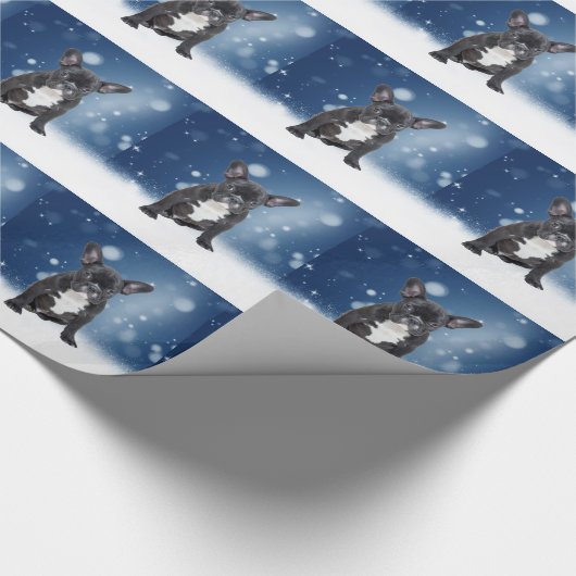 Niedlicher französischer Bulldog Snow Stars Geschenkpapier (Ecke)