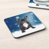 Niedlicher französischer Bulldog Snow Stars Getränkeuntersetzer (Linke Seite)