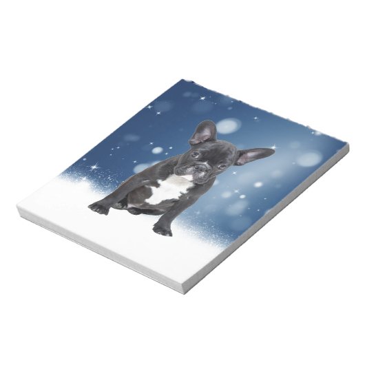 Niedlicher französischer Bulldog Snow Stars Notizblock (Rotiert)