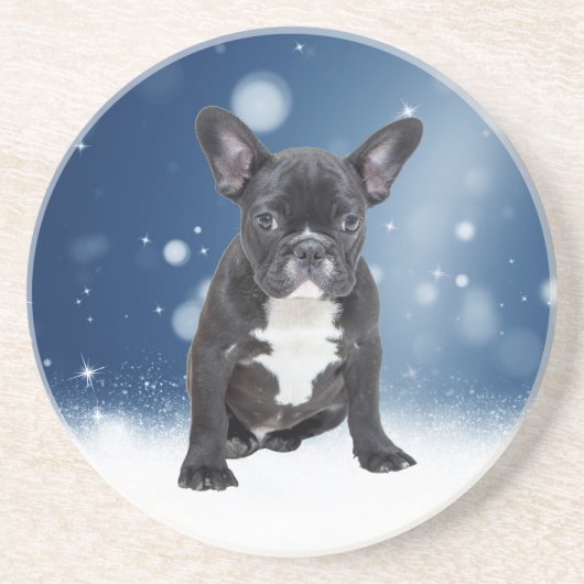 Niedlicher französischer Bulldog Snow Stars Sandstein Untersetzer (Vorne)