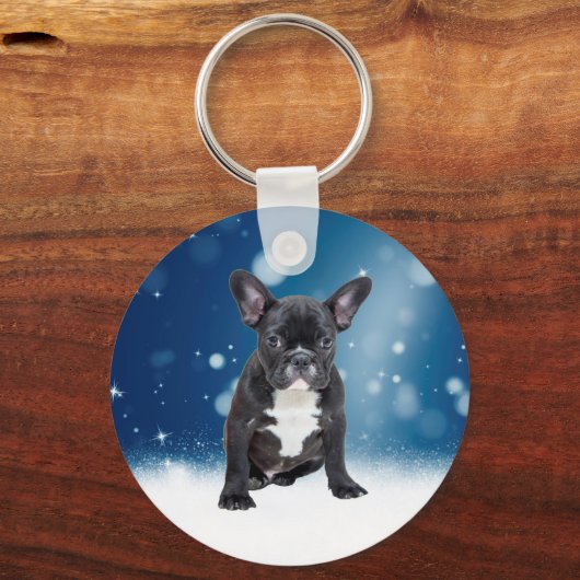 Niedlicher französischer Bulldog Snow Stars Schlüsselanhänger (Vorderseite)