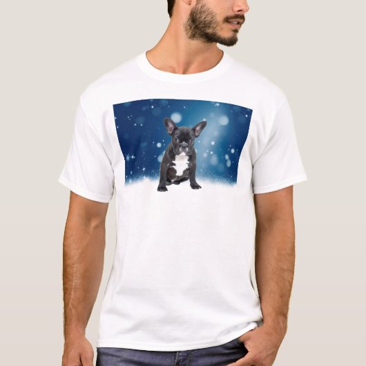 Niedlicher französischer Bulldog Snow Stars T-Shirt (Vorderseite)