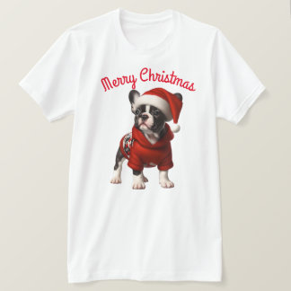 Niedlicher französischer Bulldog und Weihnachtsman T-Shirt