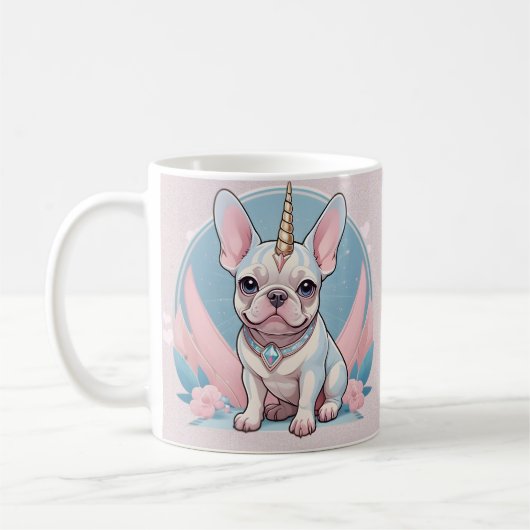 Niedlicher französischer Bulldog Unicorn Pastellro Kaffeetasse (Links)