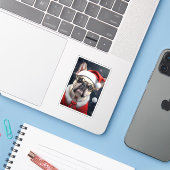 Niedlicher französischer Bulldog Weihnachtsgeschen Aufkleber (Laptop mit iPhone)