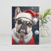 Niedlicher französischer Bulldog Weihnachtsgeschen Karte (Stehend Vorderseite)