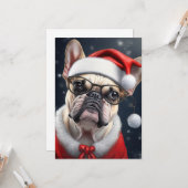 Niedlicher französischer Bulldog Weihnachtsgeschen Karte (Vorderseite/Rückseite Beispiel)