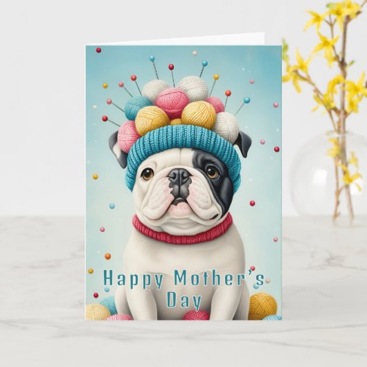 Niedlicher französischer Bulldog, Yarn Crown CX8 C Karte (Gelbe Blume)