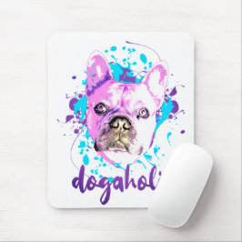 Niedlicher französischer Bulldogge Gesicht Pink Bl Mousepad