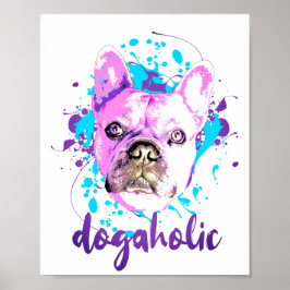 Niedlicher französischer Bulldogge Gesicht Pink Bl Poster