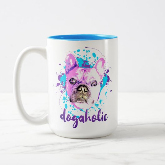 Niedlicher französischer Bulldogge Gesicht Pink Bl Zweifarbige Tasse (Links)