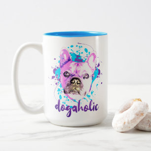 Niedlicher französischer Bulldogge Gesicht Pink Bl Zweifarbige Tasse