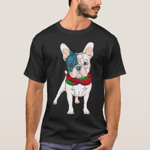 Niedlicher französischer Bulldogge mit Rot und Grü T-Shirt