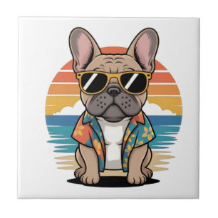 Niedlicher Französischer Bulldogge mit Sonnenbrill Fliese
