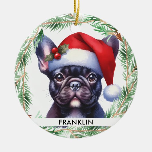 Niedlicher französischer Bulldogge Weihnachten Per Keramik Ornament (Vorne)