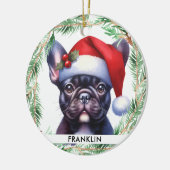 Niedlicher französischer Bulldogge Weihnachten Per Keramik Ornament (Links)