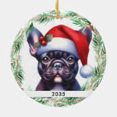 Niedlicher französischer Bulldogge Weihnachten Per Keramik Ornament (Hinten)