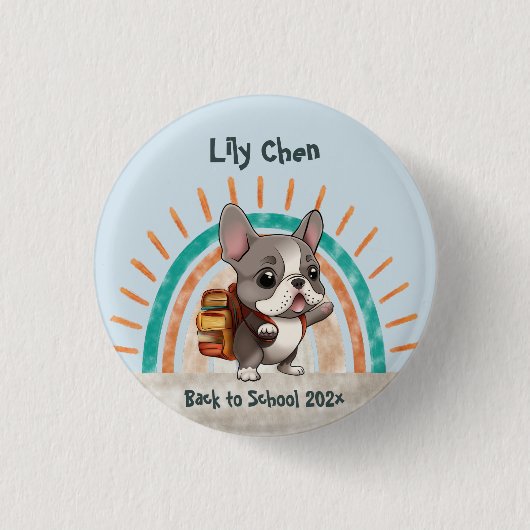 Niedlicher französischer Bulldogge zurück in die S Button (Vorderseite)