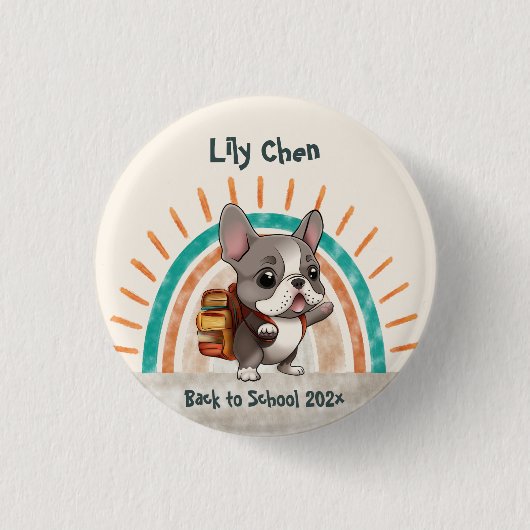 Niedlicher französischer Bulldogge zurück in die S Button (Vorderseite)