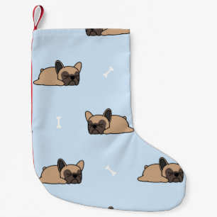 Niedlicher französischer Bulldoghund, der nahtlos Kleiner Weihnachtsstrumpf