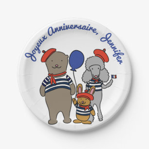 Niedlicher französischer Cartoon Tiere zum Geburt Pappteller