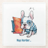 niedlicher französischer Hund, gekleidet, lustig Glasuntersetzer (Vorderseite)