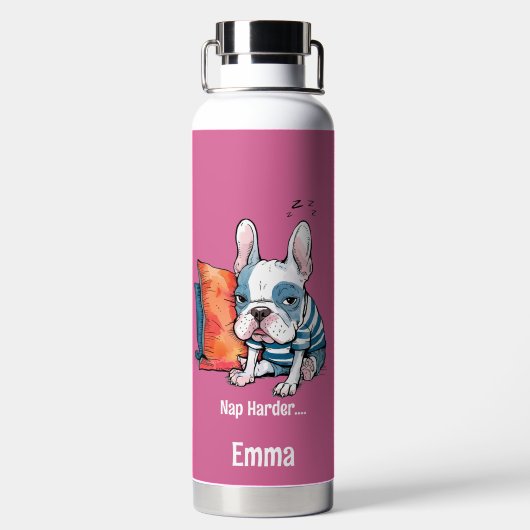 niedlicher französischer Hund, gekleidet, lustig Trinkflasche (Rückseite)