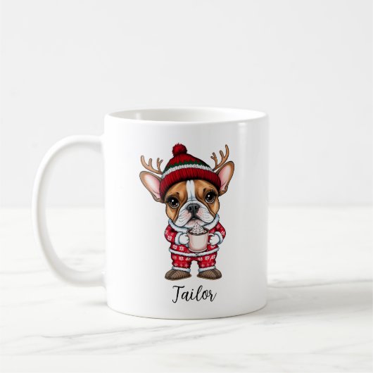 Niedlicher französischer Hund Weihnachtsfeierliche Kaffeetasse (Links)