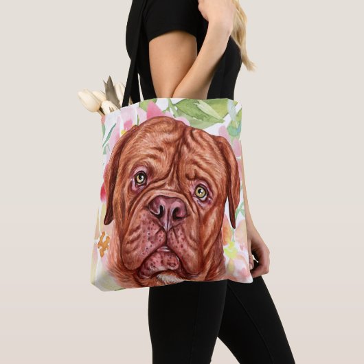 Niedlicher französischer Mastiff mit rosa Blume-Mu Tasche (Von Nahem)