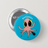 Niedlicher, freche Kraken-Cartoon Button (Vorne & Hinten)
