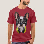 Niedlicher French Bulldog als DJ mit Sunglass und T-Shirt (Vorderseite)