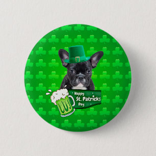Niedlicher French Bulldog Welppy Hat St. Patrick D Button