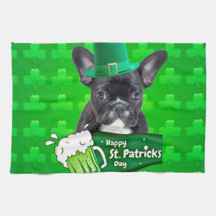 Niedlicher French Bulldog Welppy Hat St. Patrick D Geschirrtuch