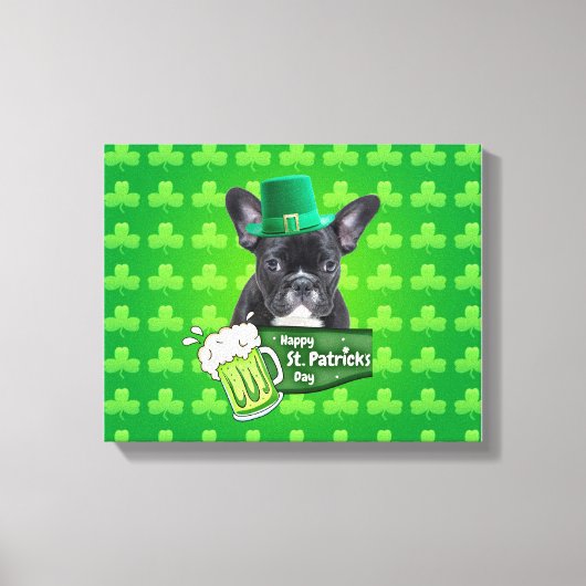 Niedlicher French Bulldog Welppy Hat St. Patrick D Leinwanddruck (Vorderseite)