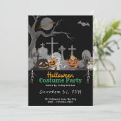 Niedlicher Friedhof mit Ghosts Mummy Black Hallowe Einladung (Stehend Vorderseite)