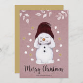 Niedlicher Friedlicher Schneemann Rosa Weihnachtsf Feiertagskarte (Vorne/Hinten)