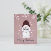 Niedlicher Friedlicher Schneemann Rosa Weihnachtsf Feiertagspostkarte (Stehend Vorderseite)